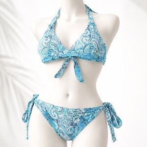 NWT La Vie En Rose Paisley Bikini Set reversible M fairy luxury